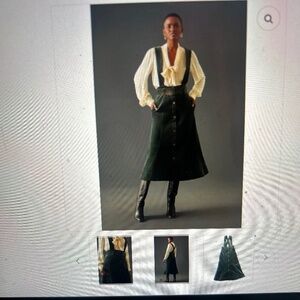 Anthropologie /Maeve Dark Green Midi Corduroy belted pinafore Skirt / NWOT